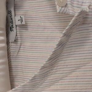 Madewell Ruffle-Sleeve Bib Top in Metallic Stripe